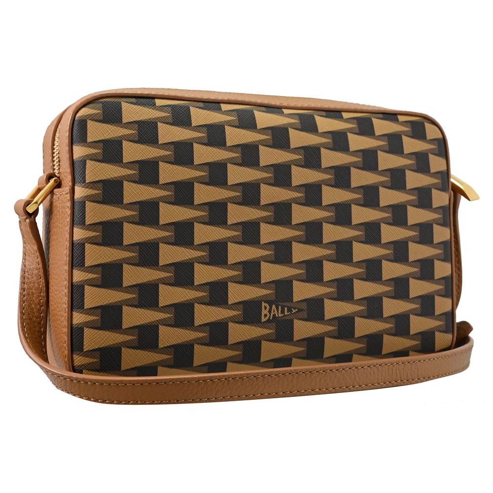 BALLY PENNANT DANIEL 品牌新款印花前口袋斜背相機包.橘棕色