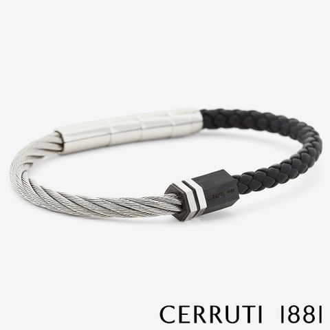 Cerruti 1881 義大利經典不鏽鋼皮革手環 銀黑色 限時2折 全新專櫃展示品 (CB1601)