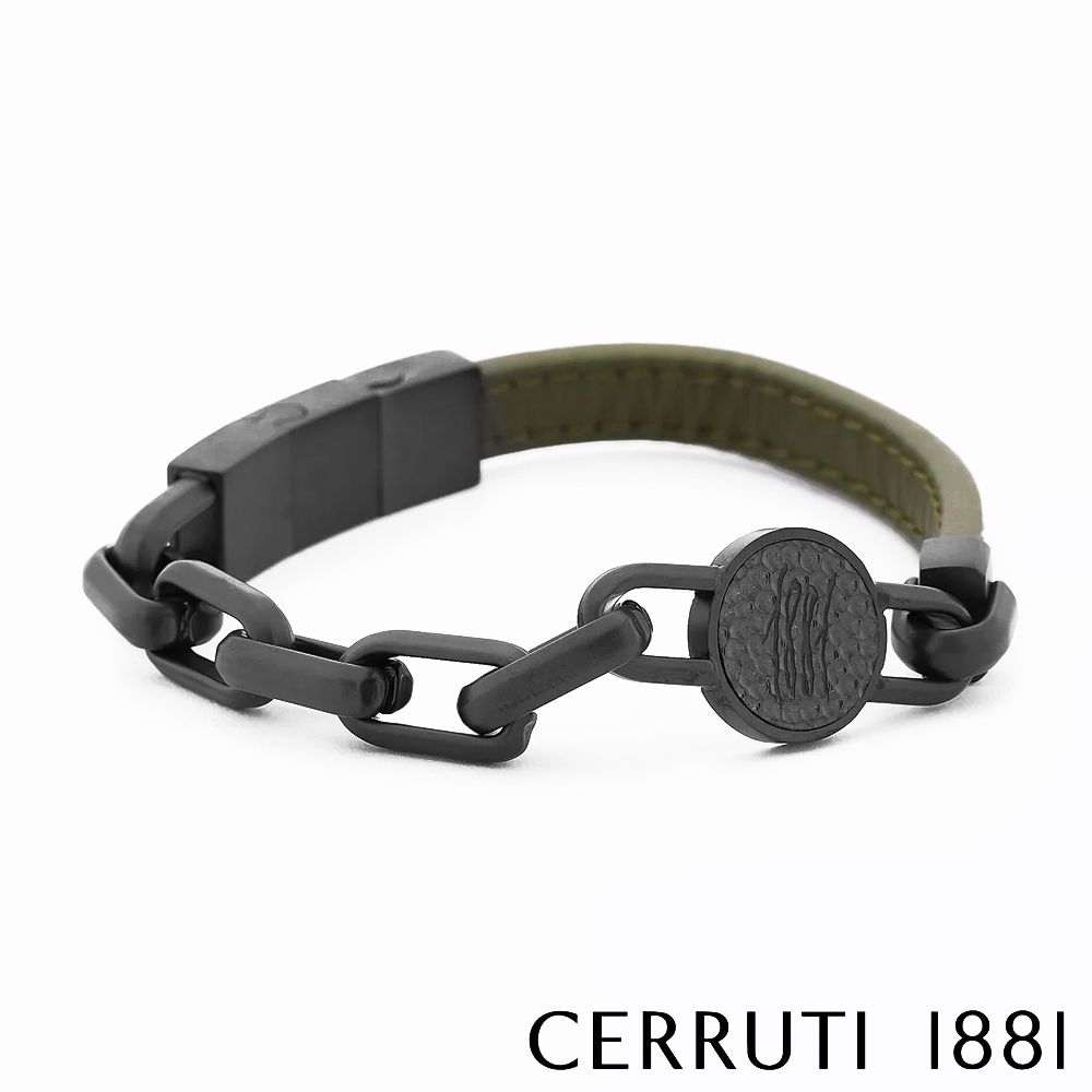 Cerruti 1881 義大利經典不鏽鋼皮革手環 黑綠色 限量2折 全新專櫃展示品 (CB6204)