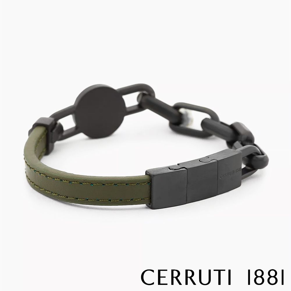 Cerruti 1881 義大利經典不鏽鋼皮革手環 黑綠色 限量2折 全新專櫃展示品 (CB6204)