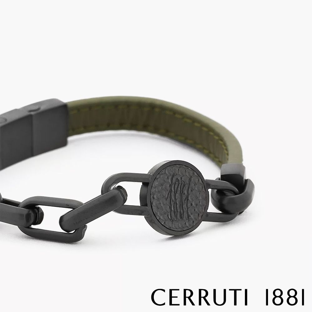 Cerruti 1881 義大利經典不鏽鋼皮革手環 黑綠色 限量2折 全新專櫃展示品 (CB6204)