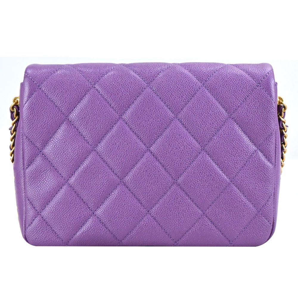CHANEL 香奈兒22P Melody Flap新款金色LOGO粒紋牛皮翻蓋斜背包