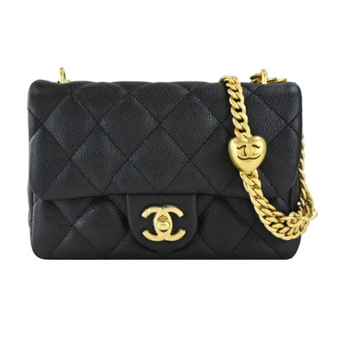 CHANEL 香奈兒 經典粒紋小牛皮愛心調節鏈帶肩背/斜背包(黑色)