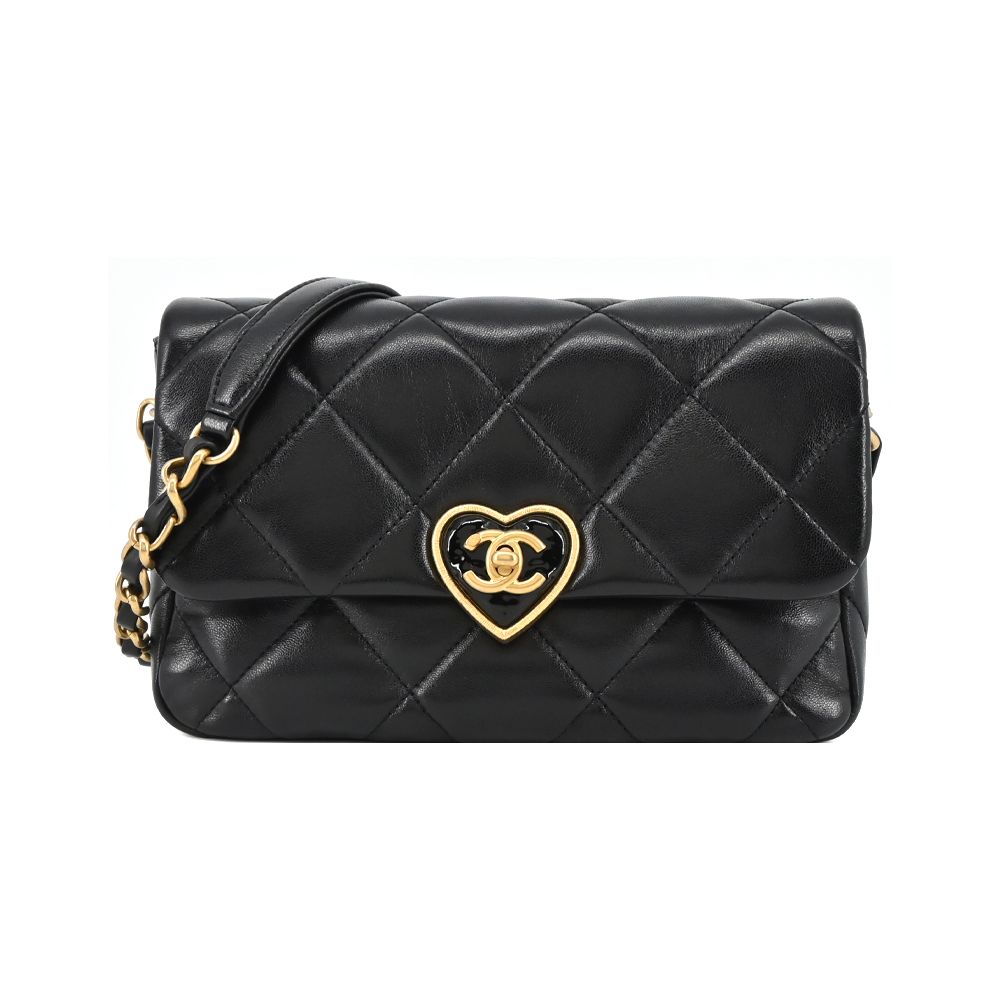 CHANEL Flap Bag經典LOGO愛心鎖扣小羊皮斜/肩背包(黑色) - PChome 24h購物