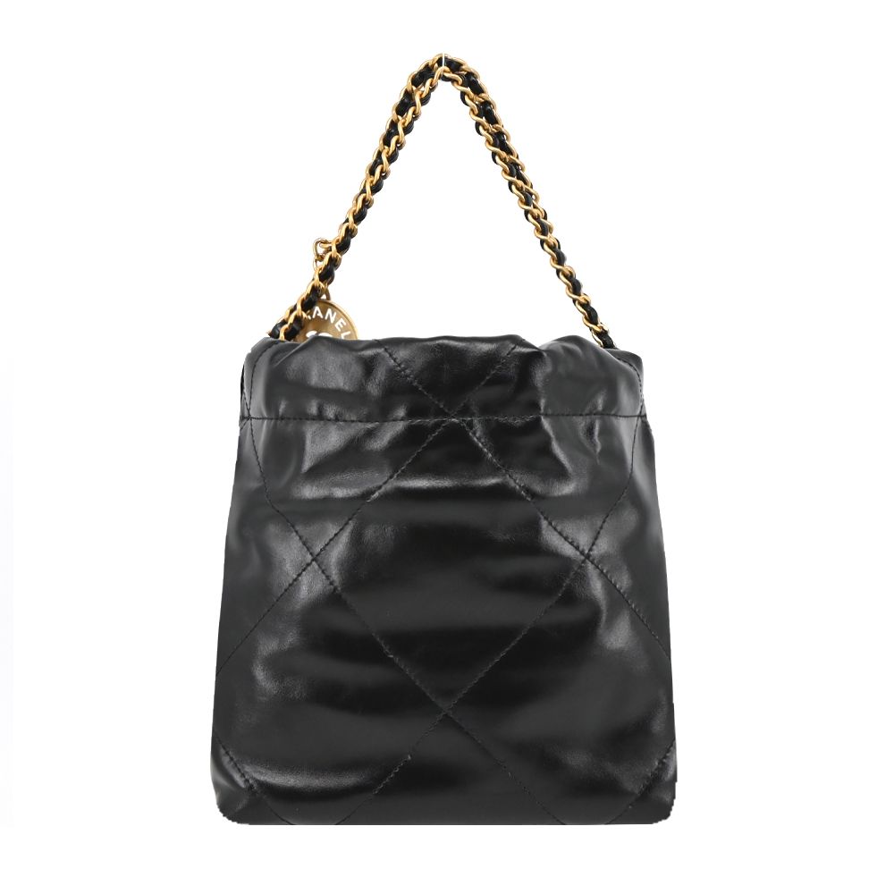 CHANEL 22 Mini Handbag菱格紋縫線亮面小牛皮肩背包(黑色) - PChome