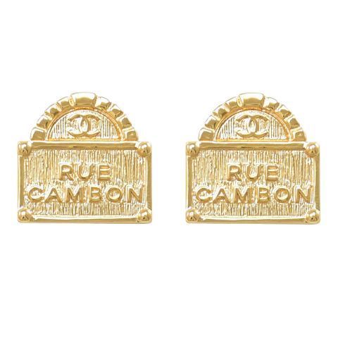 CHANEL 香奈兒 Rue Cambon 巴黎康朋街金屬針式耳環.金