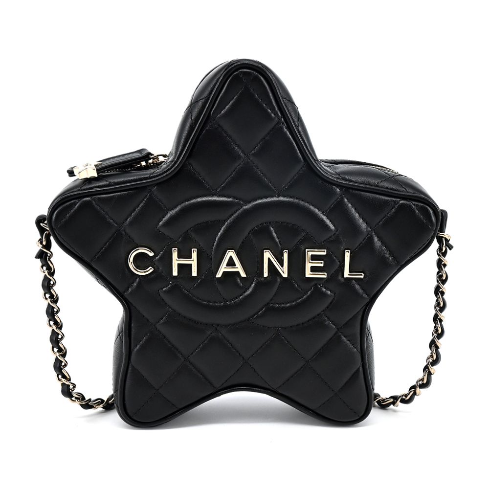 CHANEL Star Handbag 經典雙C LOGO小羊皮星星肩背/斜背包(黑色