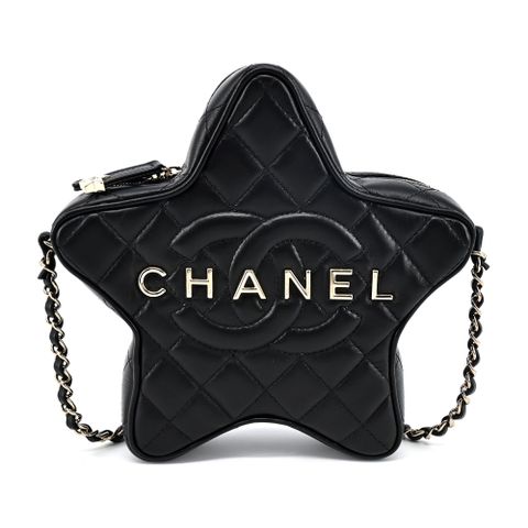 CHANEL 香奈兒 Star Handbag 經典雙C LOGO小羊皮星星肩背/斜背包(黑色)