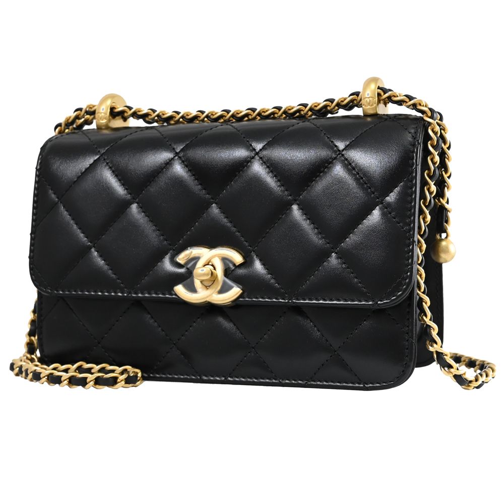 CHANEL 香奈兒 Mini Flap Bag 菱格小牛皮調節款翻蓋肩/斜背鍊包.黑 19cm