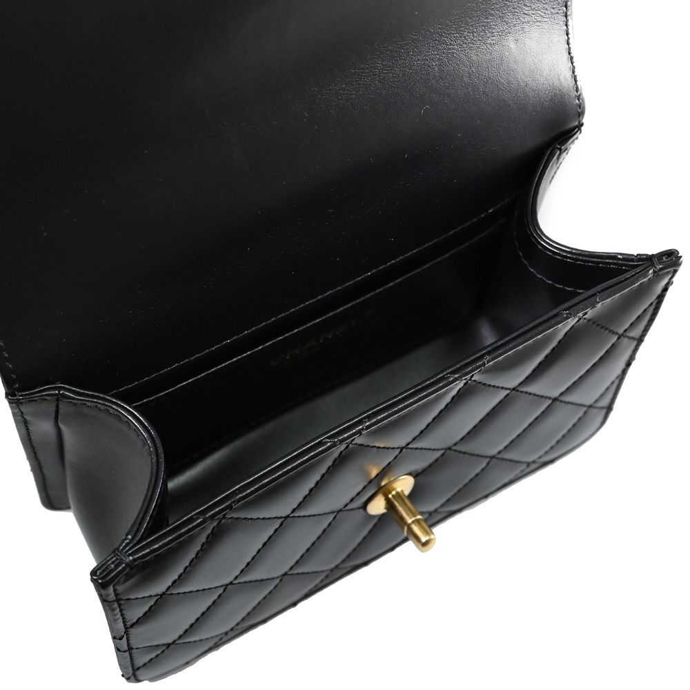 CHANEL 香奈兒 Mini Flap Bag 菱格小牛皮調節款翻蓋肩/斜背鍊包.黑 19cm