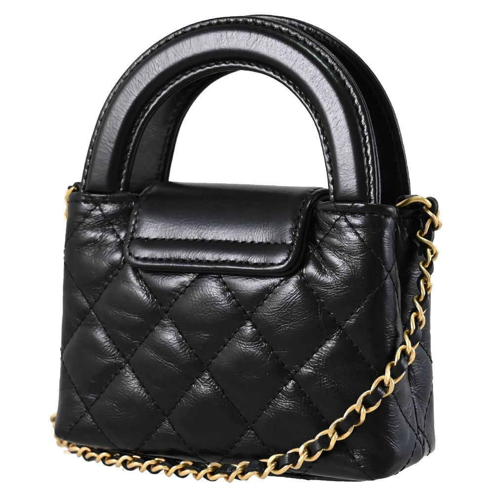 CHANEL 香奈兒 KELLY 雙C LOGO小牛皮超迷你兩用鍊包.黑/金