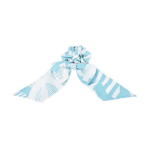 Chanel 經典雙C LOGO印花蝴蝶結真絲髮圈/髮束/手環 (水藍 )