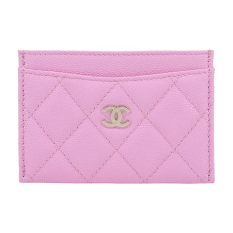 CHANEL 香奈兒 經典雙C LOGO菱格小牛皮卡片夾(粉色)