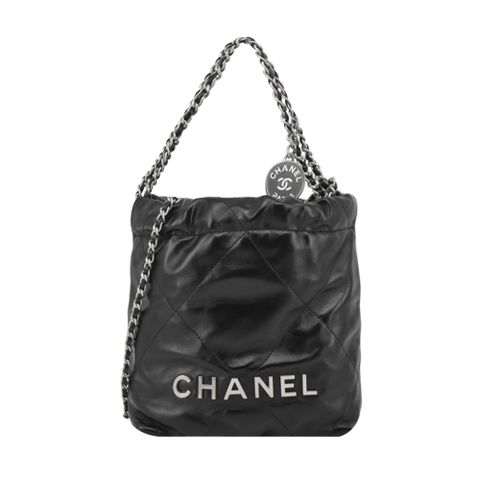 CHANEL 22 Mini Handbag菱格紋縫線亮面小牛皮肩背包(黑色)