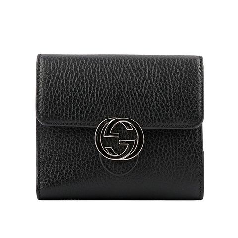 GUCCI 古馳 金屬雙G Logo牛皮暗釦短夾(黑色) 615525 CAO0G 1000