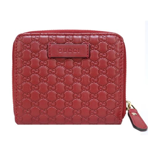 【GUCCI 古馳】Microguccissima 經典壓紋牛皮拉鍊式短夾(暗紅)