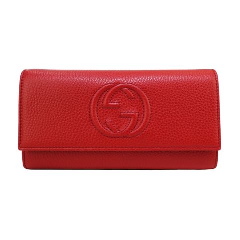 【GUCCI 古馳】SOHO系列荔枝紋牛皮翻蓋長夾(紅)