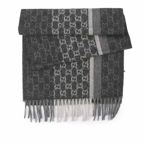 GUCCI GG Logo深淺灰條紋羊毛圍巾(煤灰色) 391530 4G944 1161