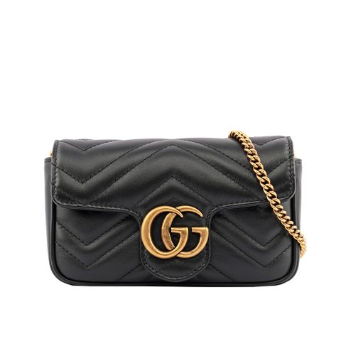 GUCCI GG Marmont牛皮翻蓋肩背/斜背鏈包(mini款)(黑色) 476433 DTDCT 1000