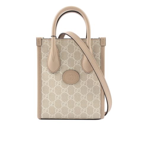 GUCCI 古馳 Interlocking G 迷你手提/斜背托特包(燕麥色) 671623 UULBT 9683
