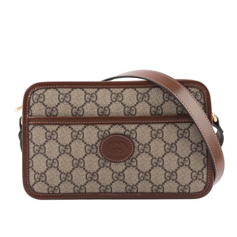 GUCCI Interlocking G 塗層帆布拉鍊迷你斜背包(棕色) 658572 92TCG 8563