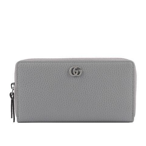 GUCCI GG Logo 荔枝皮革ㄇ形拉鍊長夾(灰色) 456117 17WEN 1711
