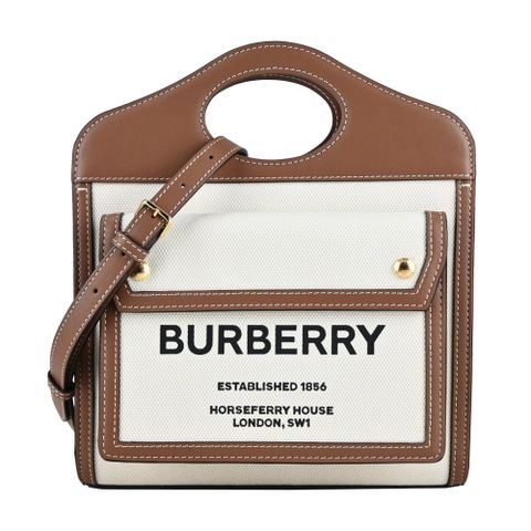 BURBERRY Horseferry系列刺繡LOGO 帆布Pocket手提/斜背包(棕色/迷你)
