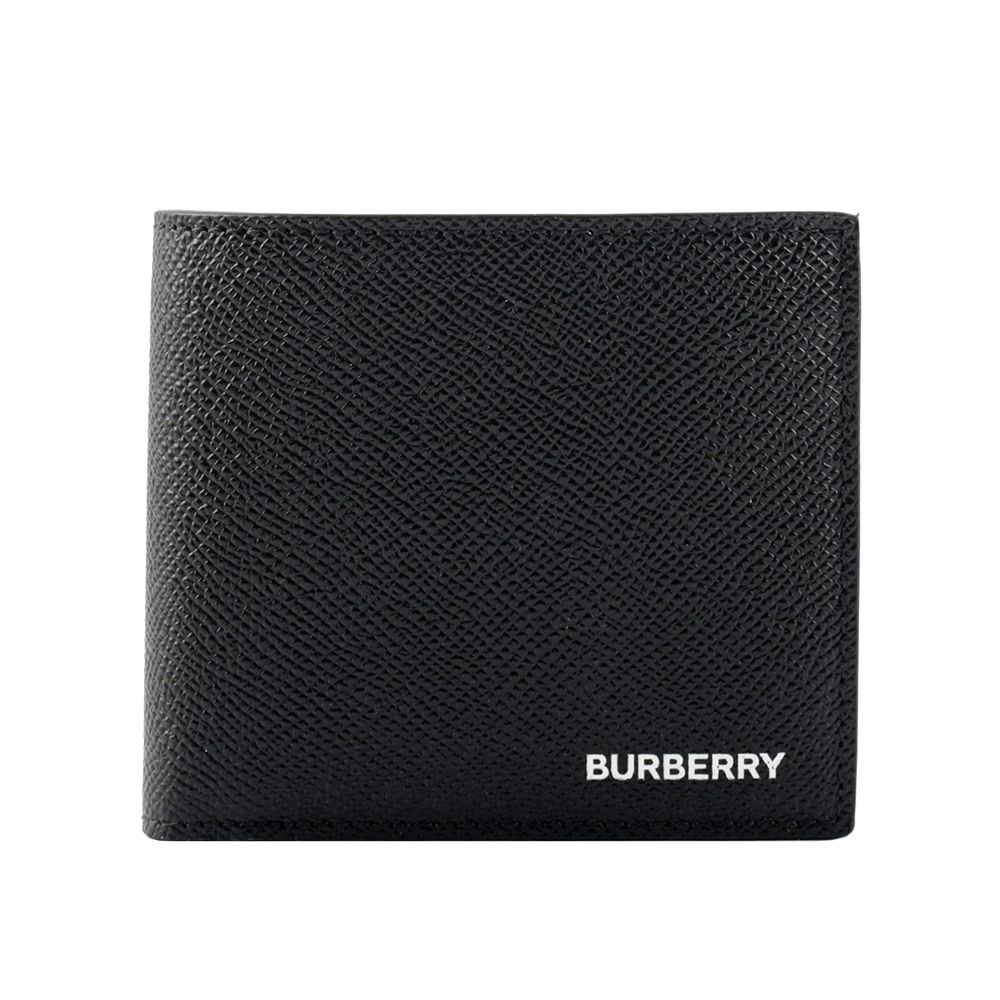 BURBERRY  Logo 燙印小牛皮對開零錢袋短夾(黑色) 8014656