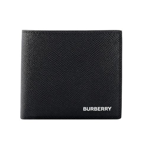 BURBERRY Logo 燙印小牛皮對開零錢袋短夾(黑色) 8014656