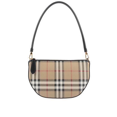 BURBERRY Olympia 格紋棉質帆布肩背/腋下包(經典米色) 8058006 A1189