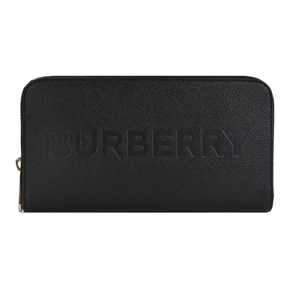 BURBERRY  經典LOGO壓印牛皮拉鍊長夾(黑色)