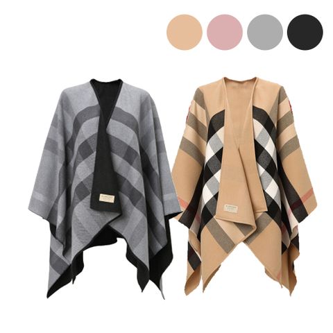BURBERRY經典格紋雙色羊兩用毛披肩/斗篷(多色選)