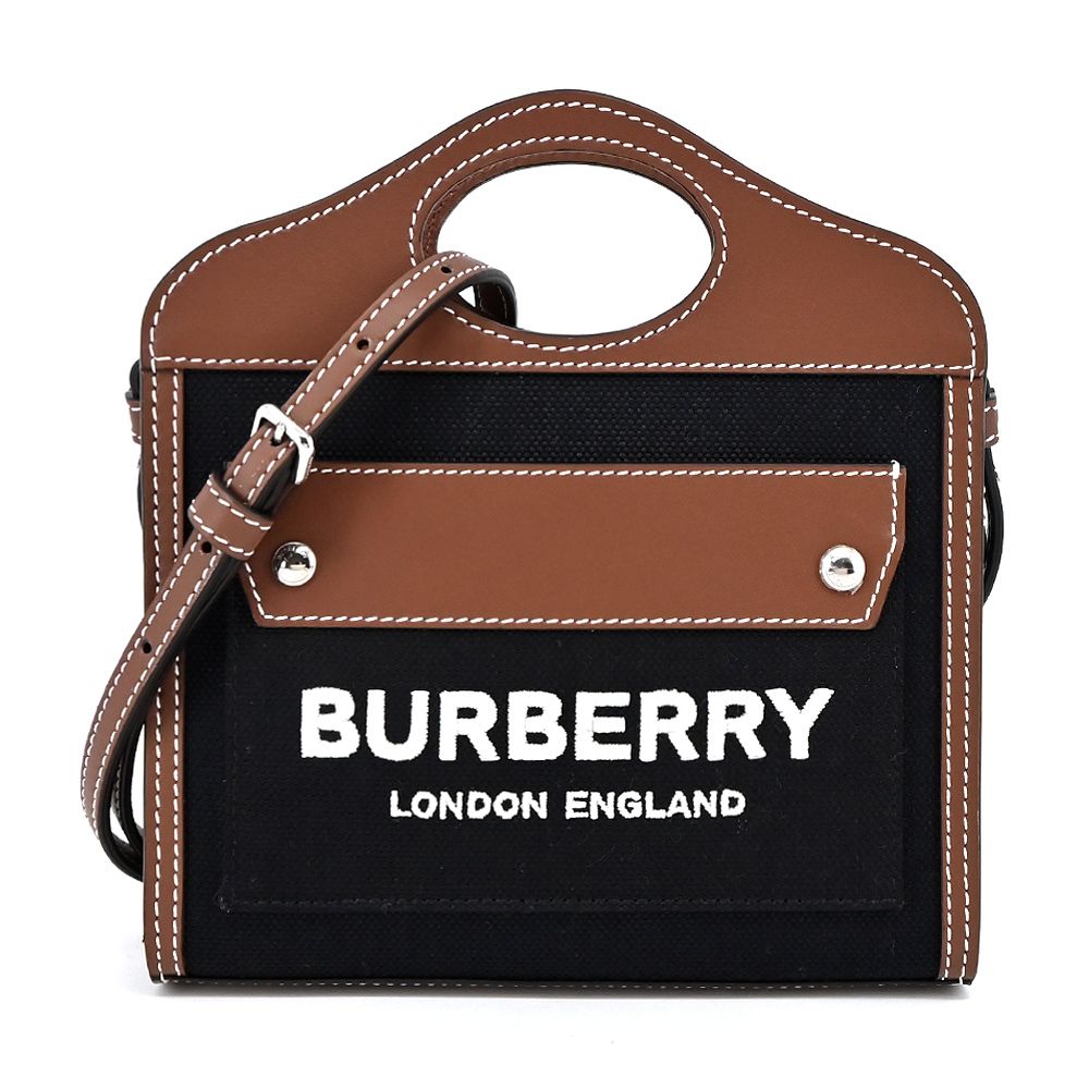 BURBERRY Horseferry系列刺繡LOGO 帆布Pocket手提/斜背包(黑色/迷你