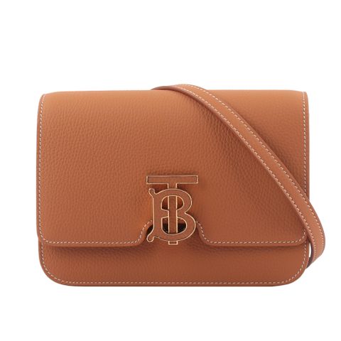 BURBERRY TB Logo 顆粒小牛皮斜背包(小款)(焦糖色) 8049125