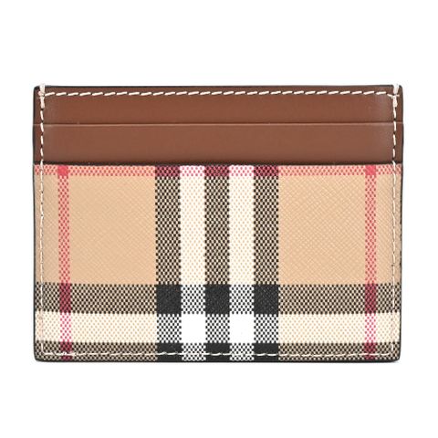 BURBERRY經典格紋皮革卡片夾(卡其/棕)