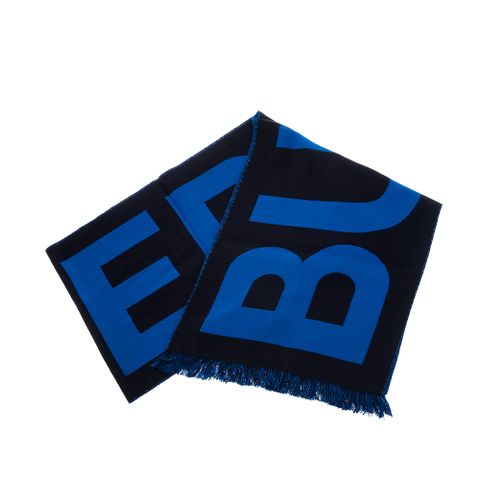 BURBERRY 經典LOGO徽標羊毛流蘇圍巾 (暗炭灰藍色)