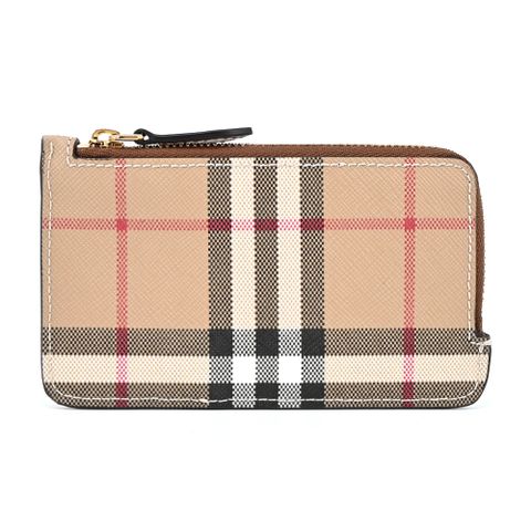 BURBERRY Vintage經典格紋L型拉鍊零錢夾(棕褐色)