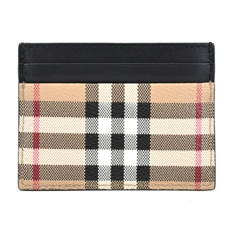 BURBERRY經典復古格紋皮革卡片夾(卡其/黑)