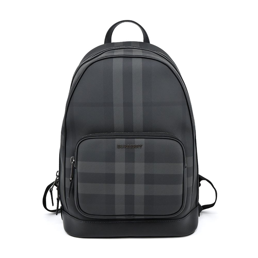  BURBERRY Rocco經典格紋拼皮革後背包(炭灰色)