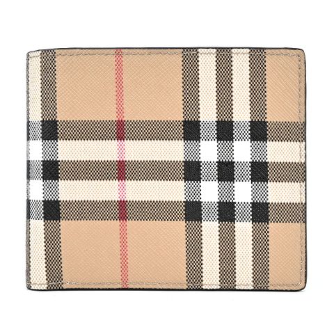 BURBERRY Vintage 經典格紋帆布對開短夾(卡其)