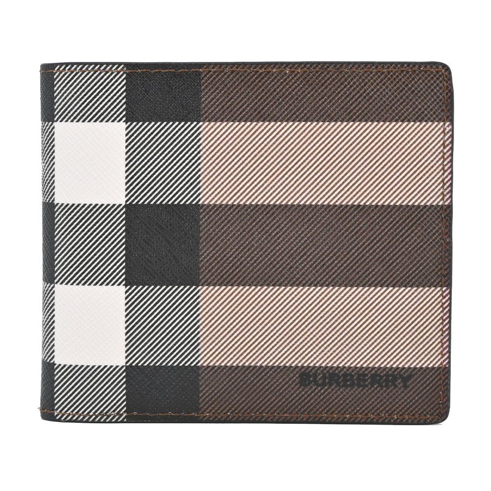  BURBERRY 經典格紋帆布對開短夾(零錢袋/暗樺木棕色)