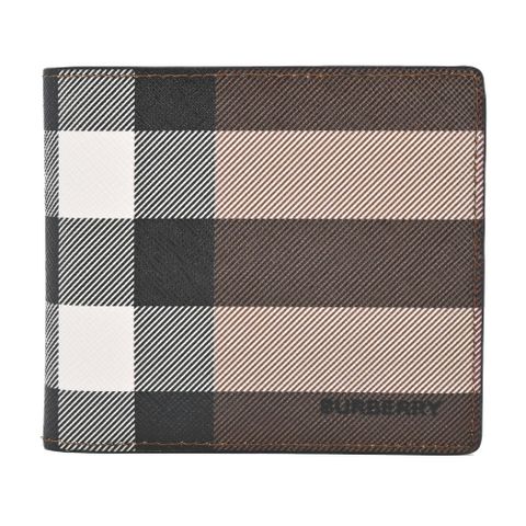 BURBERRY 經典格紋帆布對開短夾(零錢袋/暗樺木棕色)