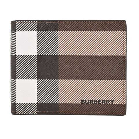 BURBERRY 經典格紋帆布6卡對開短夾(暗樺木棕色)