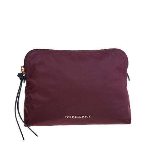 BURBERRY BUEBERRY 經典尼龍帆布金標LOGO化妝收納包 (酒紅)