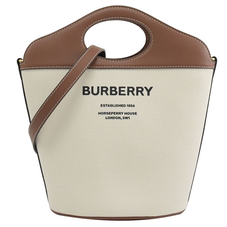 BURBERRY   Pocket燙印LOGO帆布兩用水桶包.咖邊