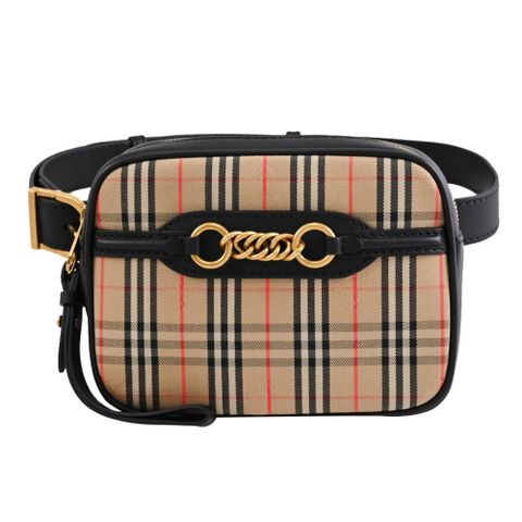 BURBERRY 8007350 Check Link 戰馬格紋手提腰包.黑邊