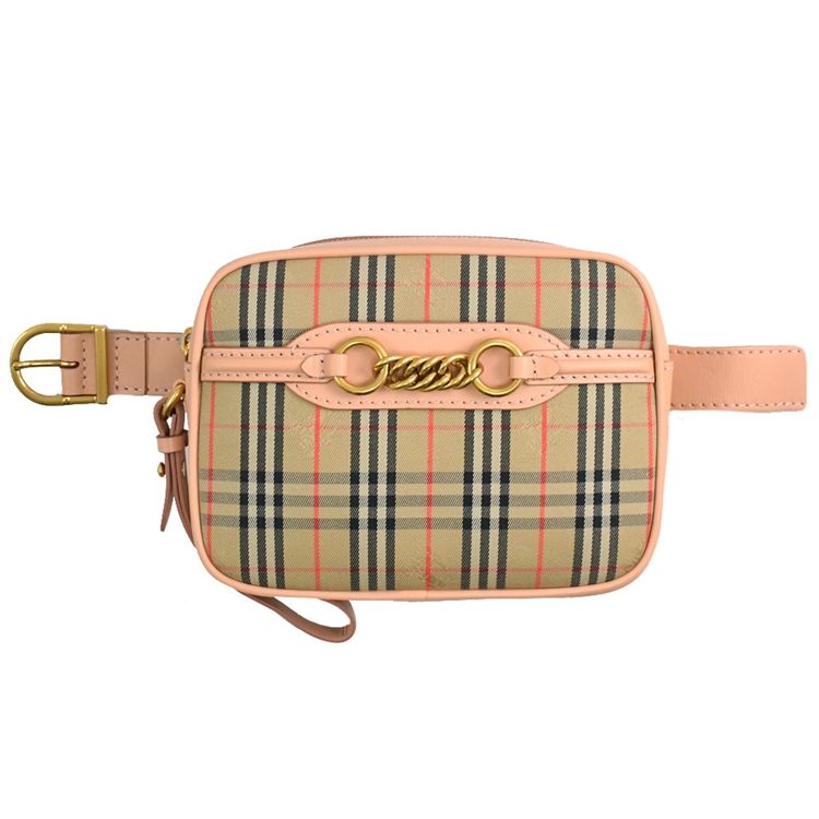 BURBERRY 巴寶莉  Check Link 戰馬格紋手提腰包.粉邊