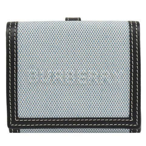 BURBERRY 8040875 LUNA棉麻拼接牛皮釦式零錢短夾.黑邊