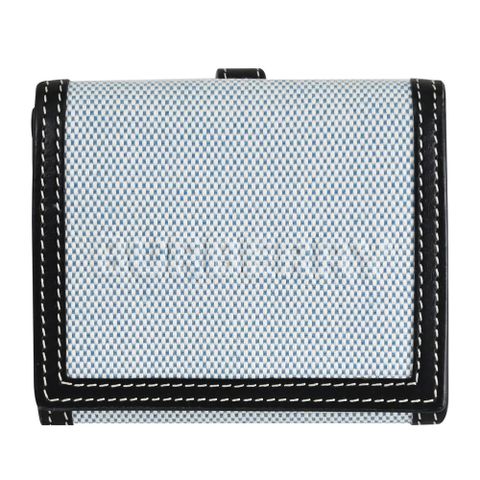 BURBERRY 8040875 LUNA棉麻拼接牛皮釦式零錢短夾.黑邊