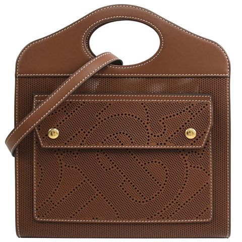 BURBERRY 8036786 Mini Pocket 鏤空牛皮兩用包.咖